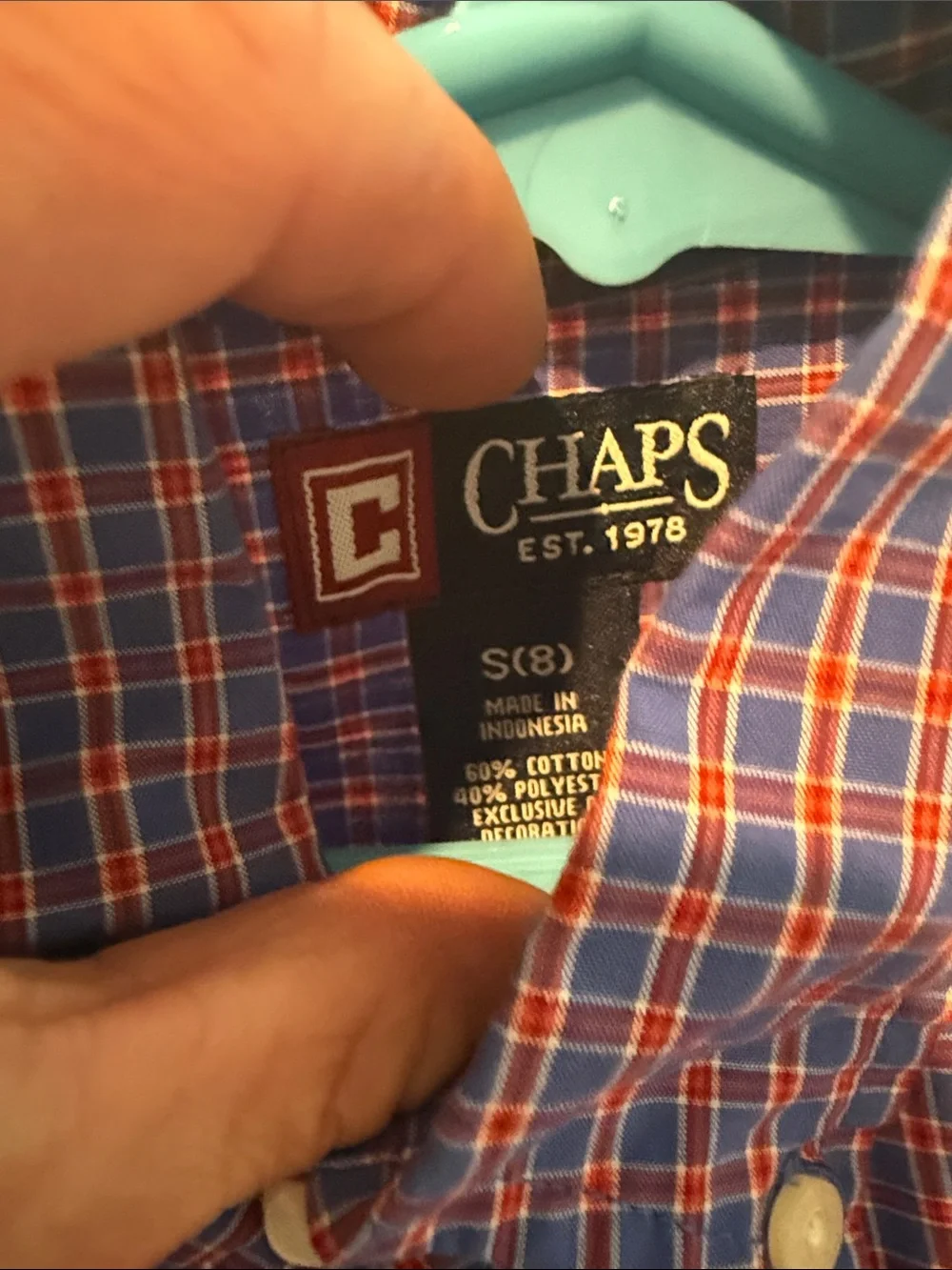 Chaps Classic Boys Button-Down Plaid Shirt in Blue & Red